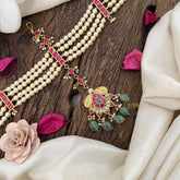 Vriksham Designer Lotus & Pearl Matha Patti with Kundan Jadau Drop Double Side Maang Tikka-J3475